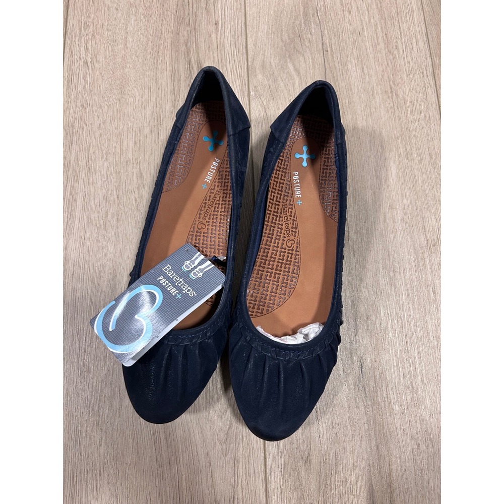 Baretraps Norma Navy Blue Posture+ Ballet Flats Womens 9.5M Pleated Wedge NEW - Picture 4 of 8